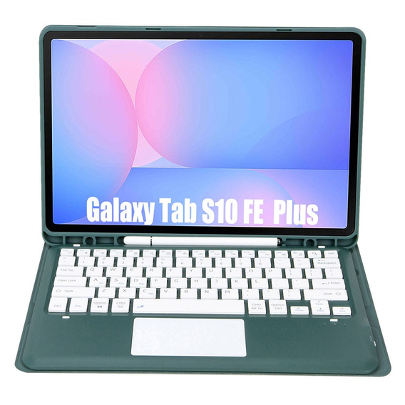 Etui z klawiaturą Bluetooth i touchpadem do Samsung Galaxy Tab S10 FE+ Plus X620/X626B – zielone