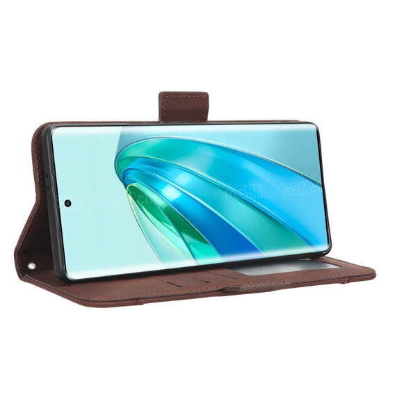 Etui z klapką do Honor Magic 5 Lite 5G, Card Slot, brązowe