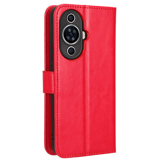 Etui z klapką do Huawei Nova 11 Pro, Crazy Horse Wallet, czerwone