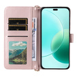 Etui portfelowe do Honor 400 Lite – pudrowy róż, z paskiem na ramię i nadgarstek, funkcją podstawki
