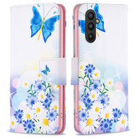 Etui z klapką do Samsung Galaxy A25 5G, Wallet, butterfly & flowers, białe + szkło 9H