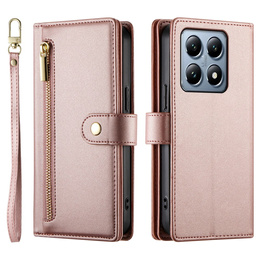 Etui z klapką do Xiaomi 14T Pro, Wallet Zipper Pocket, różowe