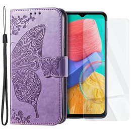 Zestaw Etui z klapką do Samsung Galaxy M33, Motyl, Fioletowe + szkło