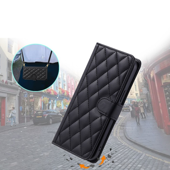 Etui z klapką do Xiaomi Redmi Note 13 Pro 4G / Xiaomi Redmi Note 14S / Xiaomi Poco M6 Pro 4G, Rhombus Crossbody Leather, czarne