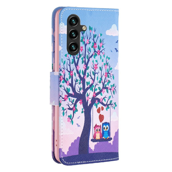 Etui z klapką do Samsung Galaxy A15, Wallet, two owls + szkło 9H