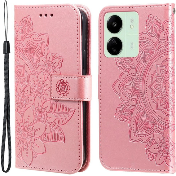 Etui z klapką do Xiaomi Redmi 13C / Poco C65, Mandala, różowe