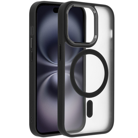 Etui do iPhone 16 Pro, do MagSafe, ERBORD Matt Case, przezroczyste / czarne + Szkło na ekran