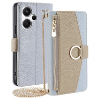 Etui z klapką do Xiaomi Redmi Note 13 Pro+, Wallet Zipper Pocket, z lusterkiem, niebieskie