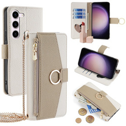 Etui z klapką do Samsung Galaxy S24, Wallet Zipper Pocket, z lusterkiem, białe