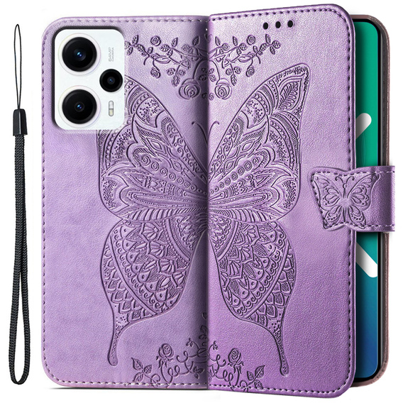 Etui z klapką do Xiaomi Poco F5, Butterfly, fioletowe