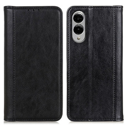 Etui z klapką do Samsung Galaxy S25 Edge, Split Leather, skórzane, czarne