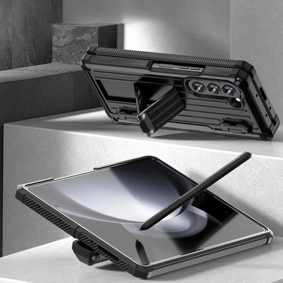 Etui do Samsung Galaxy Z Fold5 5G, Kickstand, z podstawką i ochroną ekranu, czarne