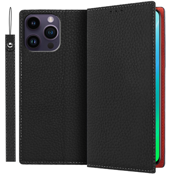 Etui z klapką do iPhone 14 Pro, Litchi Skin Grain, czarne