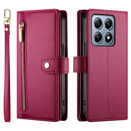 Etui z klapką do Xiaomi 14T Pro, Wallet Zipper Pocket, czerwone