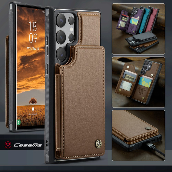 Etui z klapką CASEME do Samsung Galaxy S25 Ultra, Litchi Wallet, brązowe