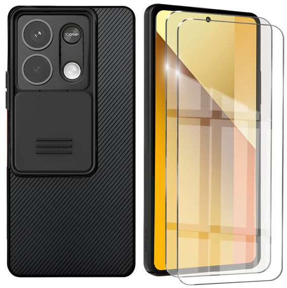 Etui do Xiaomi Redmi Note 13 5G, pancerne Nillkin, CamShield Pro, czarne + 2x Szkło hartowane 