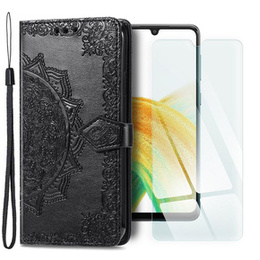 Zestaw Etui z klapką do Samsung Galaxy A33 5G, Mandala, czarne + szkło