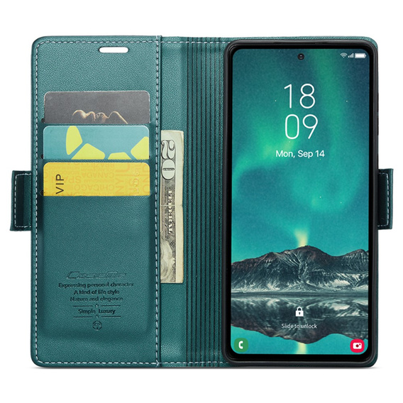 Etui z klapką do Samsung Galaxy S23 FE, CASEME Wallet, zielone + szkło 9H