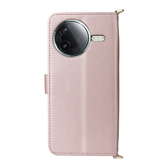 Etui z klapką do Xiaomi Poco F7 Ultra, Crossbody Leather Wallet, różowe