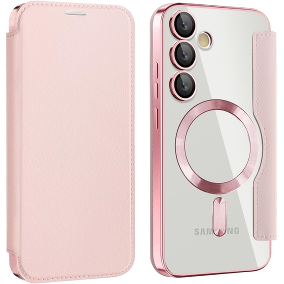 Etui z klapką do Samsung Galaxy S25 FE, RFID Wallet MagSafe z ochroną aparatu, różowe