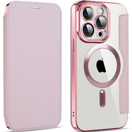 Etui z klapką do iPhone 14 Pro, RFID Wallet MagSafe z ochroną aparatu, różowe