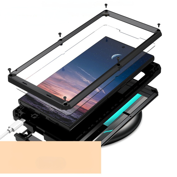Etui pancerne do Samsung Galaxy S25 Ultra, R-JUST z przesuwną osłoną na aparat, czarne