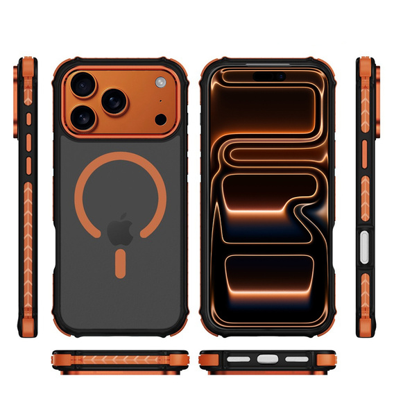 Etui pancerne do iPhone 17 Pro Max, Matt Case, do MagSafe, matowe z pomarańczową ramką