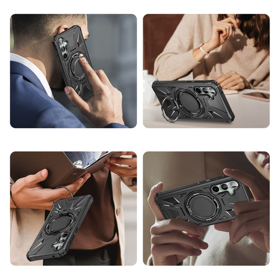 Etui do Samsung Galaxy S23 FE, pancerne z podstawką i blaszką do uchwytu, czarne