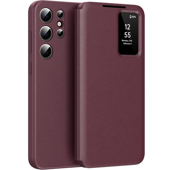 Etui z klapką do Samsung Galaxy S25+ Plus, Smart View Wallet, bordowe