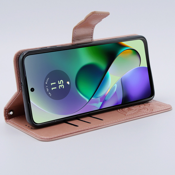 Etui z klapką do Motorola Moto G54 5G, Butterfly, różowe rose gold