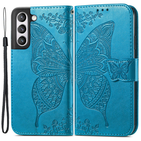 Etui z klapką do Samsung Galaxy S21 FE, Butterfly, niebieskie