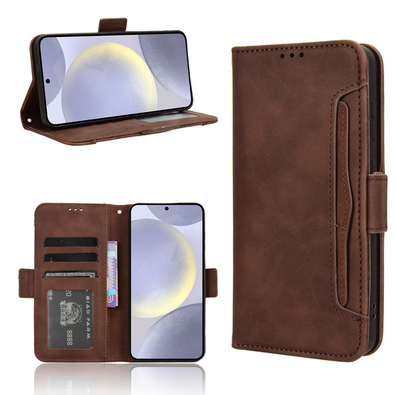 Etui z klapką do Samsung Galaxy S25 FE, Card Slot, brązowe