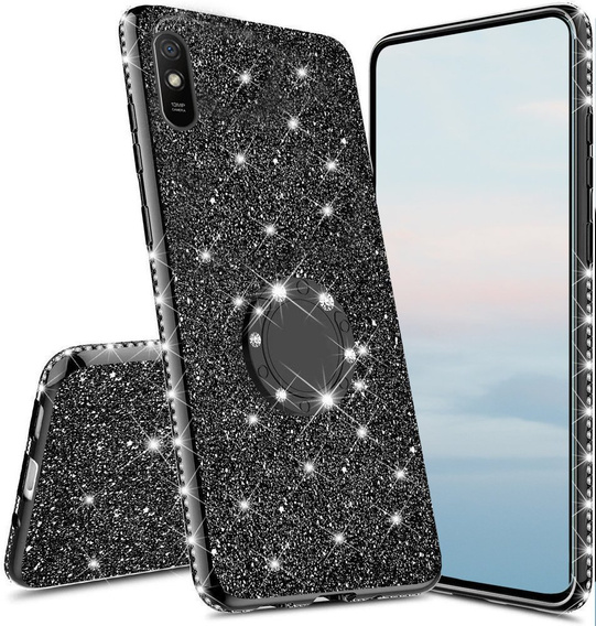 Etui do Xiaomi Redmi 9A, Bling brokat, Czarne