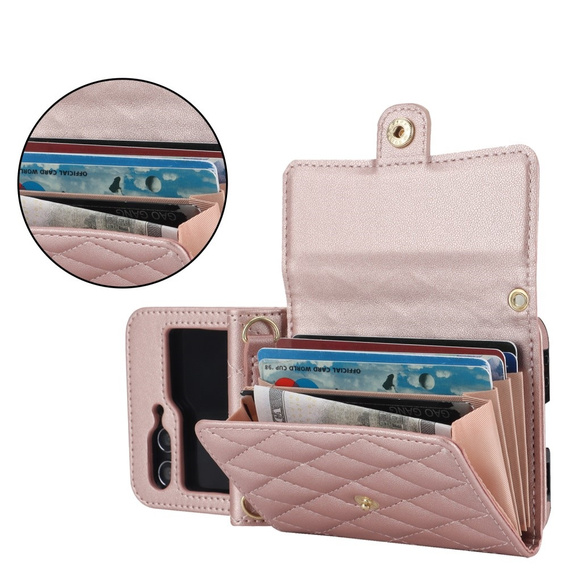Etui skórzane Card Slots do Samsung Galaxy Z Flip7 FE / Z Flip6, różowe złoto
