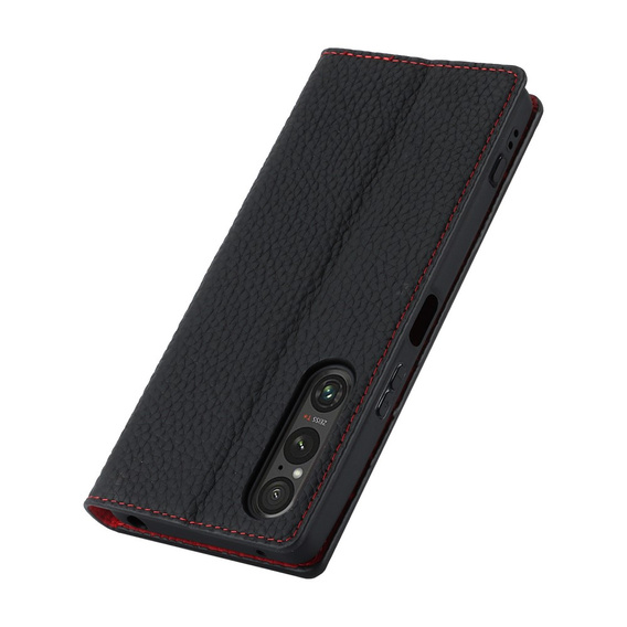 Etui z klapką do Sony Xperia 1 V, Litchi Skin Grain, czarne