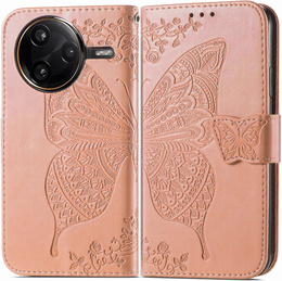 Etui z klapką do Xiaomi Poco F7 Ultra, Butterfly, różowe rose gold