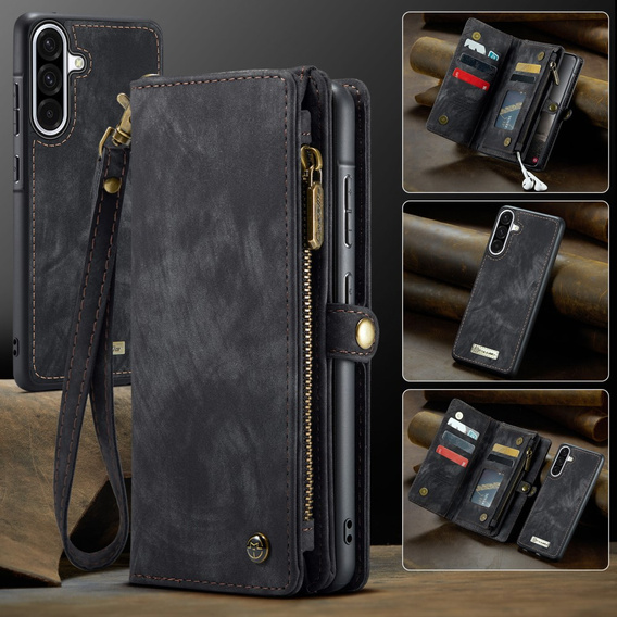 Etui CASEME do Samsung Galaxy A56 5G, Retro Leather Wallet, z paskiem, czarne