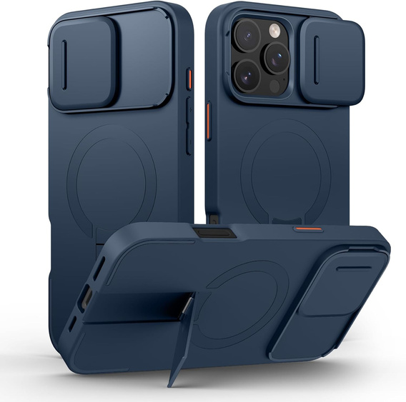 SURITCH etui ochronne do iPhone 16 Pro Max, z osłoną kamery i podstawką - niebieskie