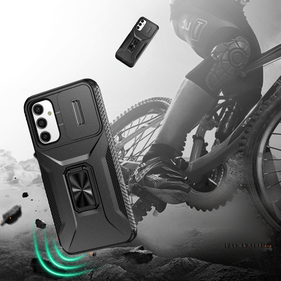 Etui do Samsung Galaxy A15, pancerne Slide Ring, czarne + szkło 9H