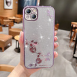 Etui do iPhone 14 Plus, Glitter Flower, fioletowe