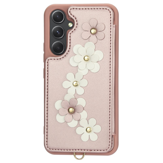 Etui do Samsung Galaxy S23 FE, Leather Flower Card Slot, różowe