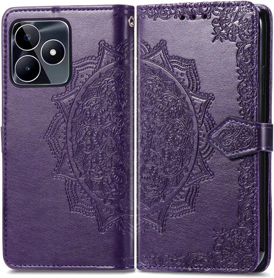 Etui z klapką do Realme Note 50, Mandala, fioletowe