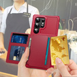 Etui do Samsung Galaxy S25 Ultra z kieszenią na karty, zapięciem na napę – czerwone