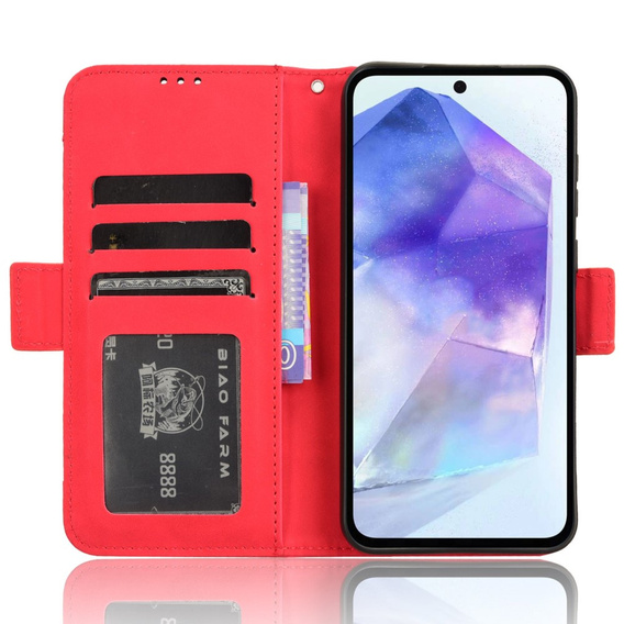 Etui z klapką do Samsung Galaxy A55 5G, Card Slot, czerwone