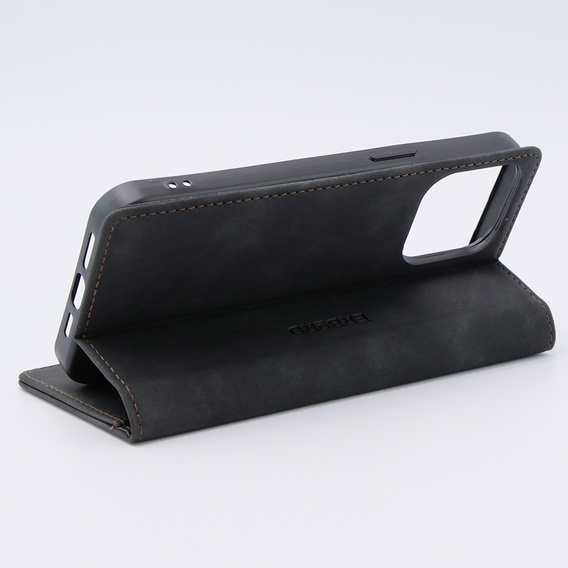 Etui do iPhone 15 Pro, ERBORD Vintage portfel z klapką, czarne