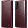 Etui z klapką CASEME do Samsung Galaxy S21, Waxy Textured, czerwone