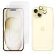 2x Szkło + szybka na aparat złota do iPhone 15 Plus, ERBORD Hartowane 9H