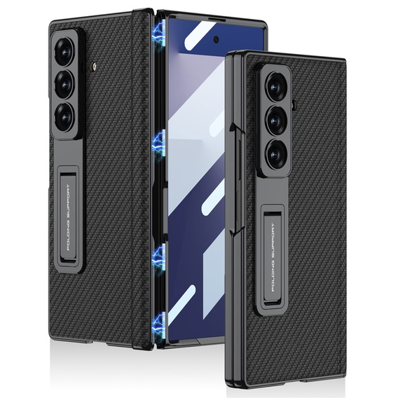 Carbon czarne etui GKK do Samsung Galaxy Z Fold7 5G ze szkłem na ekran zewnętrzny