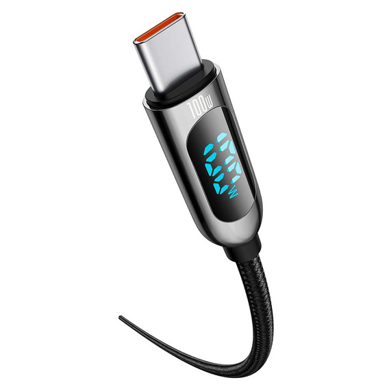 Baseus kabel USB-C na USB-C 1 m 100 W z wyświetlaczem mocy – Czarny