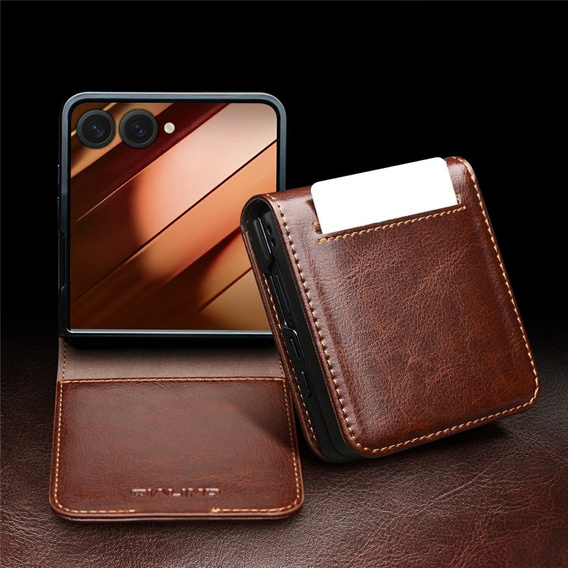 Skórzane etui portfelowe do Samsung Galaxy Z Flip7 - brązowe